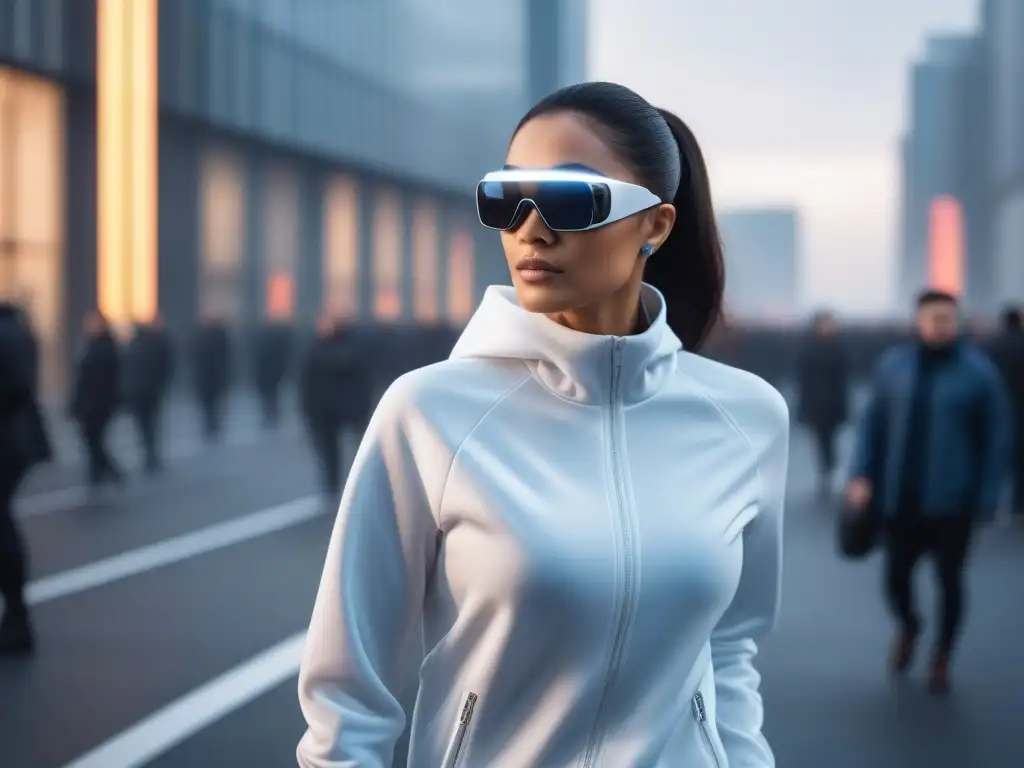 Moda tech: diversidad y estilo en la ciudad del futuro Un grupo diverso con tecnología vestible y estilo único en un entorno futurista