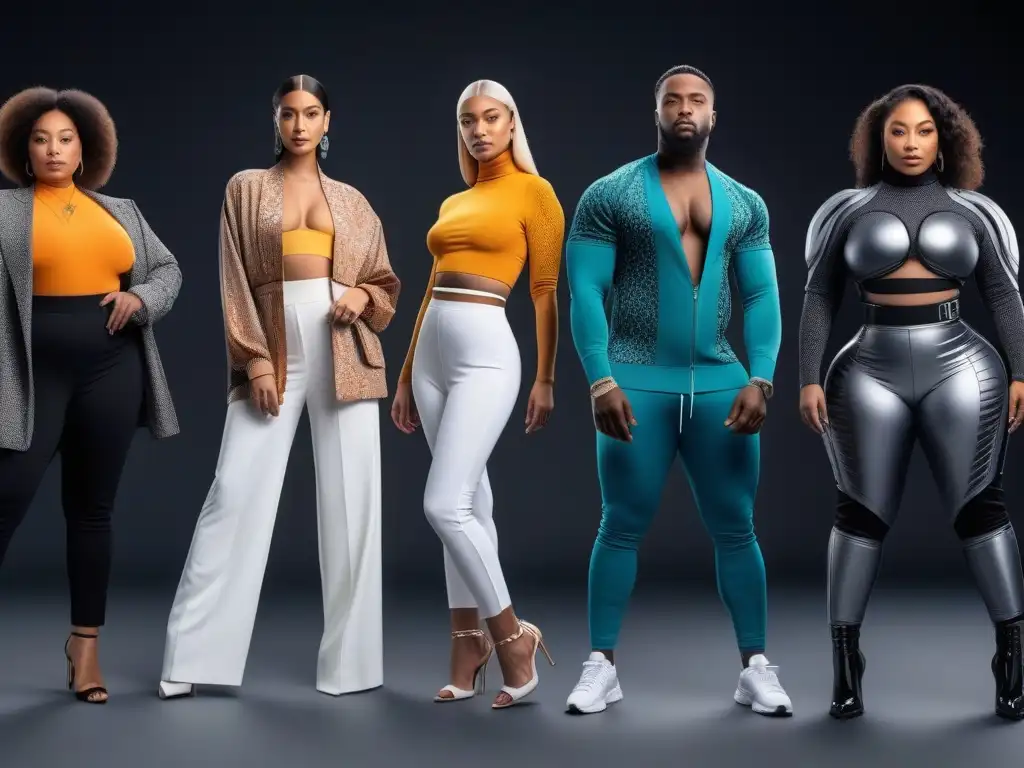 Moda inclusiva: empoderamiento a medida Un grupo diverso destaca tejidos adaptativos en un ambiente moderno y elegante