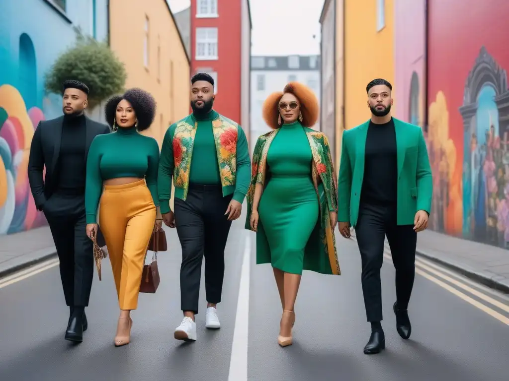 Moda inclusiva: diversidad y estilo en la ciudad Grupo diverso y vibrante camina con estilos incluyentes por la ciudad