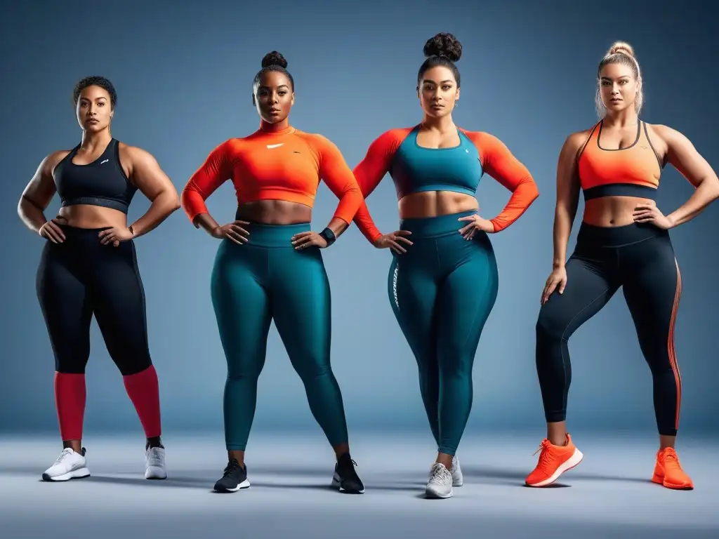 Comunidad fitness inclusiva rompiendo estereotipos Un grupo diverso en activewear, practicando yoga, pesas y running en un gimnasio moderno