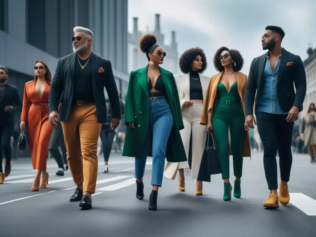 Desfile de moda inclusiva y sostenible en la ciudad Grupo diverso con zapatos sostenibles para tallas especiales caminando juntos por la ciudad