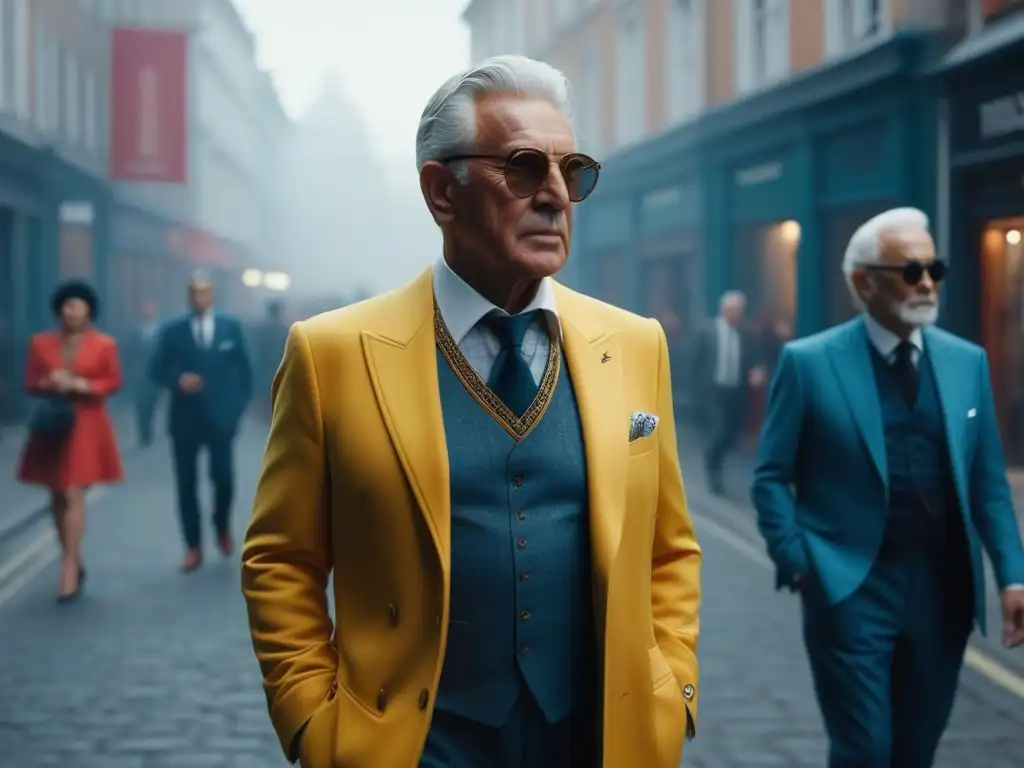 Estilo senior: Elegancia clásica y moderna en la ciudad Un grupo de elegantes personas mayores caminando con confianza por la calle, mostrando una mezcla de moda clásica y moderna