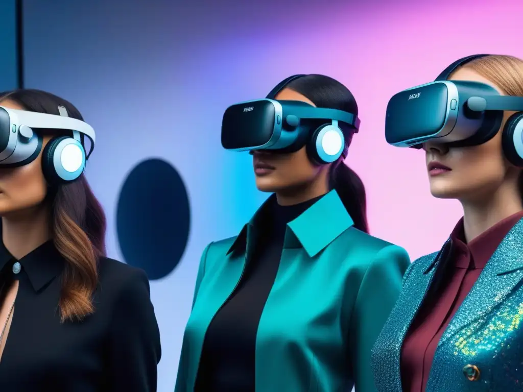 Diseñadores de moda crean con VR en estudio futurista Grupo de estudiantes de diseño de moda inmersos en realidad virtual, creando diseños digitales