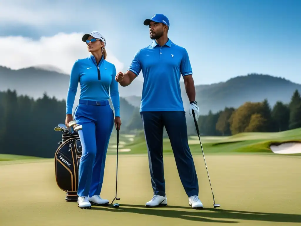 Golf inclusivo: diversidad y estilo en el green Un grupo de golfistas diversos, incluidas personas con discapacidad, vistiendo ropa de golf inclusiva y elegante, unidos en un campo de golf