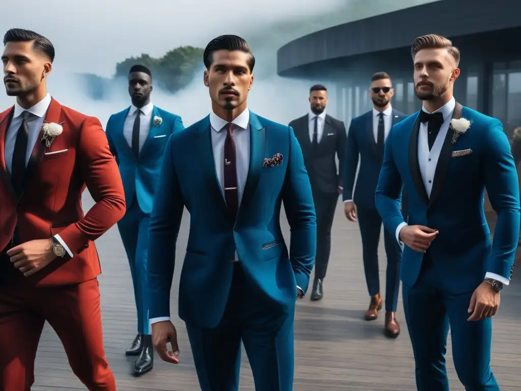 Estilo y elegancia masculina: diversidad en la moda formal Un grupo de hombres diversos, elegantes y seguros de sí mismos en un evento formal