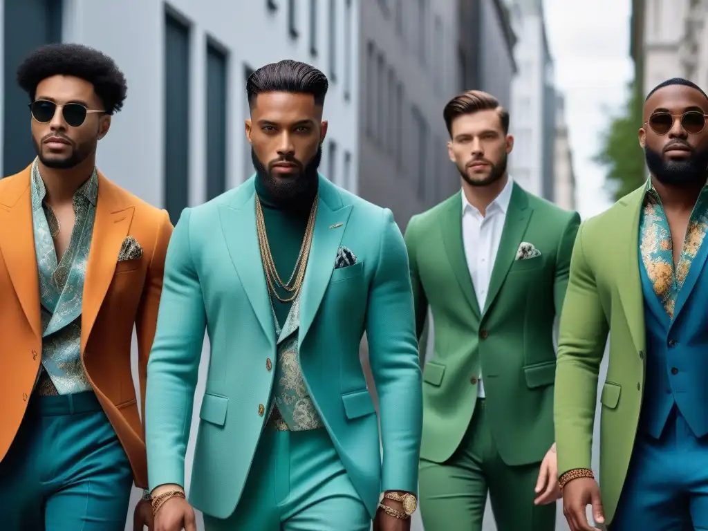 Moda masculina inclusiva: diversidad y estilo en la ciudad Grupo de hombres diversos exhibiendo moda inclusiva masculina redefiniendo masculinidad en la ciudad