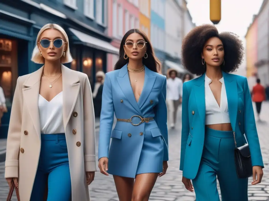 Poderosas influencers petite desfilando con estilo en la ciudad Un grupo de influencers petite en la moda cambiaron caminan con confianza por la ciudad, mostrando sus estilos únicos y vanguardistas