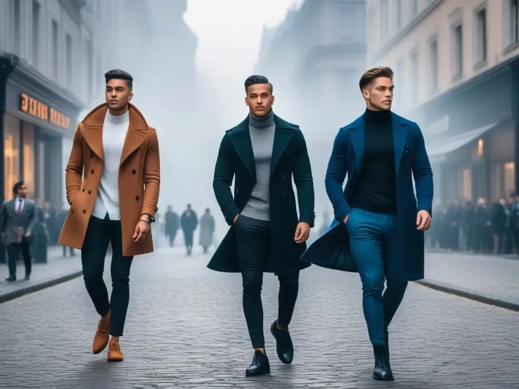Adolescentes urbanos con estilo en la ciudad Un grupo de jóvenes altos y estilosos caminando con confianza por una calle de la ciudad, luciendo su moda única y moderna