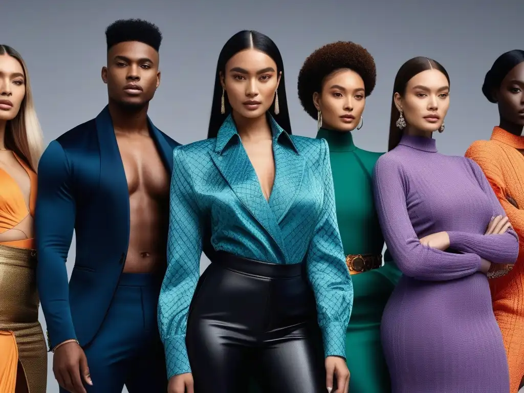 Moda inclusiva: diversidad étnica y de cuerpos en un estudio de moda Un grupo de modelos diversos posan con estilo en un estudio, mostrando la moda inclusiva detrás cámaras