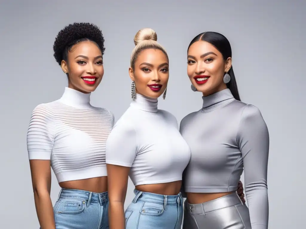 Labiales duraderos: mujeres diversas sonriendo con confianza Grupo de mujeres diversas sonriendo con confianza, luciendo barras labiales duraderas en tonos variados