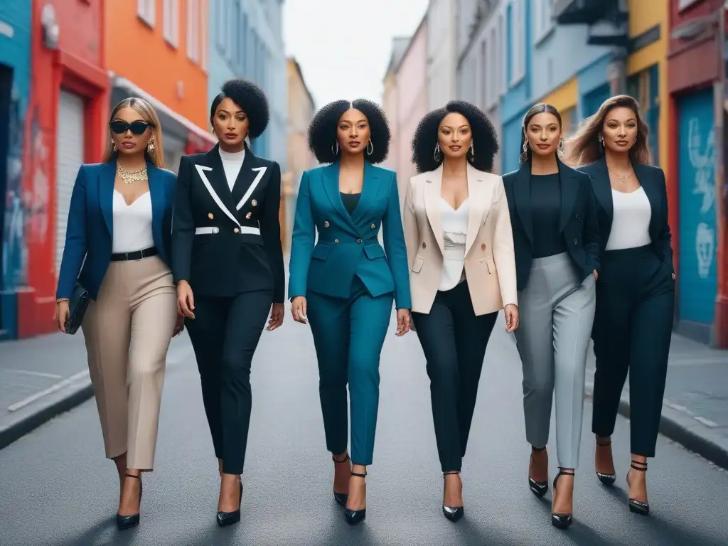 Moda para petites: empoderamiento y estilo en la ciudad Un grupo de mujeres petites desfilando con confianza por la ciudad, luciendo estilos de moda inclusiva