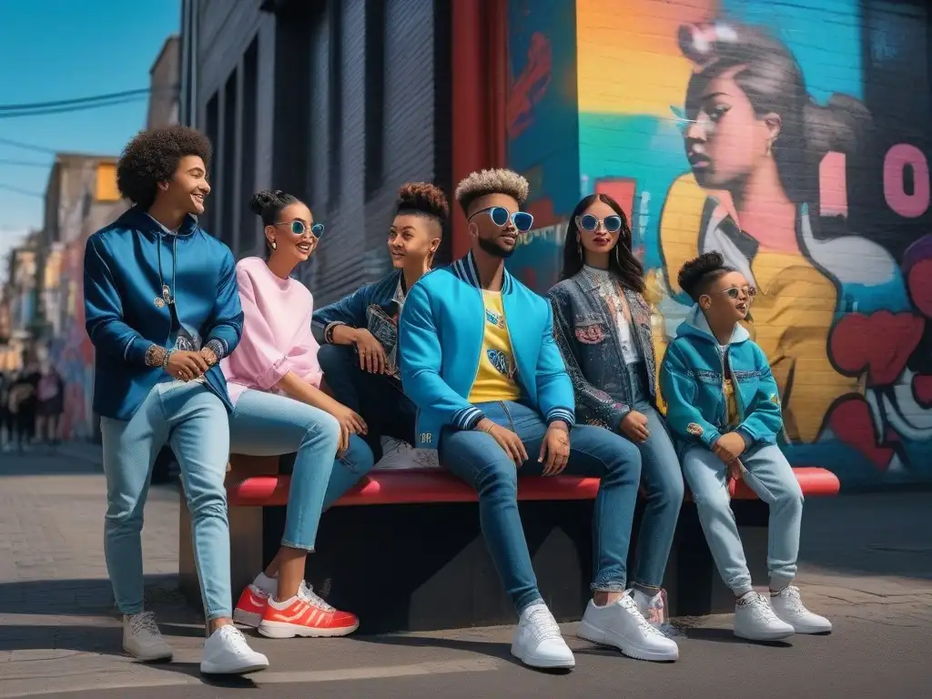 Moda infantil urbana: diversidad y estilo en la ciudad Un grupo de niños de diversas culturas y estilos, vistiendo moda infantil y cultura pop en una calle urbana vibrante