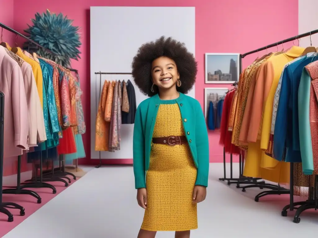 Estudio de moda inclusivo: niños felices luciendo su estilo único Un grupo de niños diversos juega a vestirse en un estudio de moda inclusivo y colorido, celebrando la moda infantil inclusiva y diversa