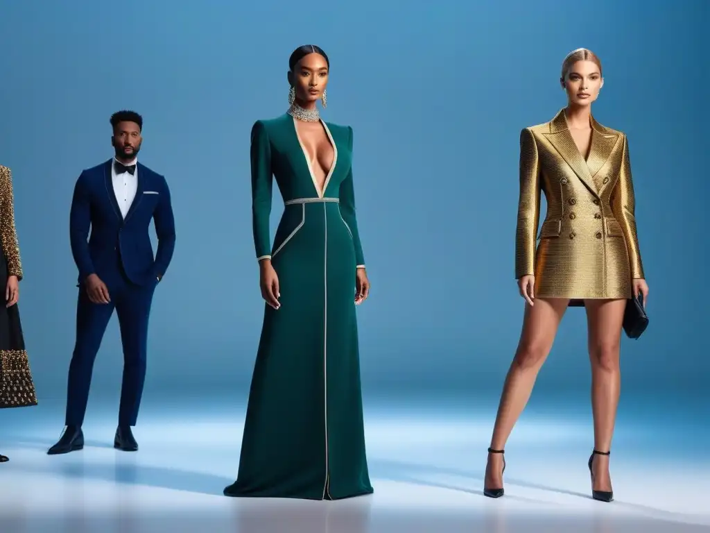 Exhibición de moda para personas altas en un museo elegante Grupo de personas altas admirando moda en museo de moda para altos