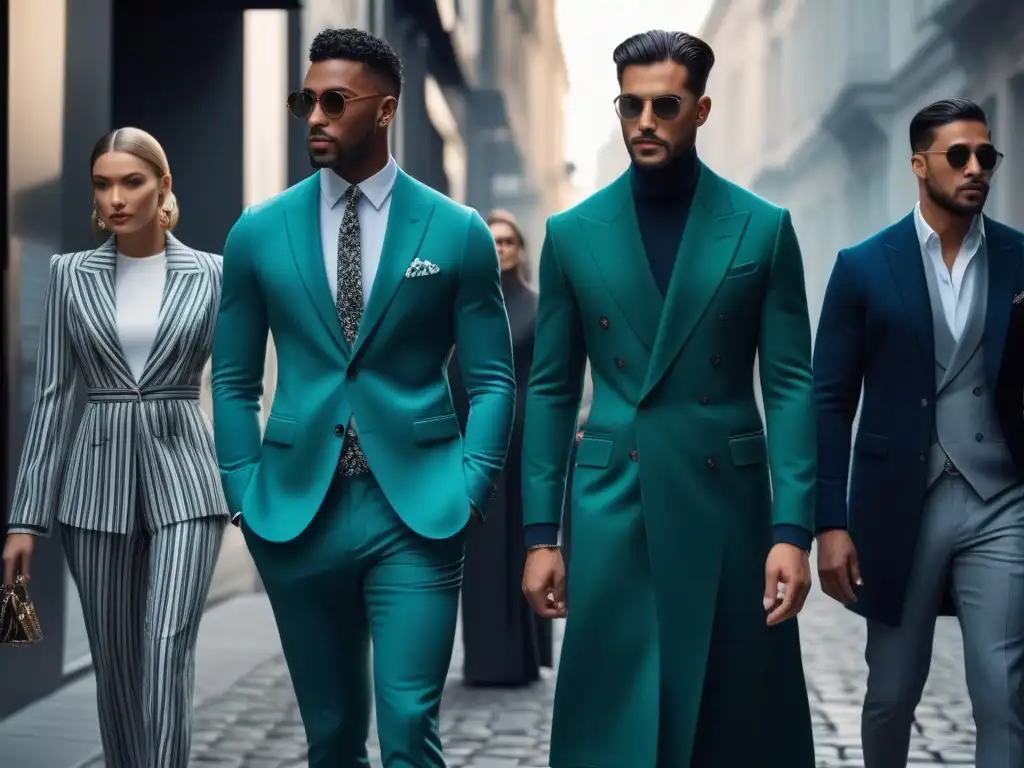 Moda urbana para altos: Grupo con estilo paseando por la ciudad Un grupo de personas altas y seguras caminando por la ciudad con moda trendy para altos