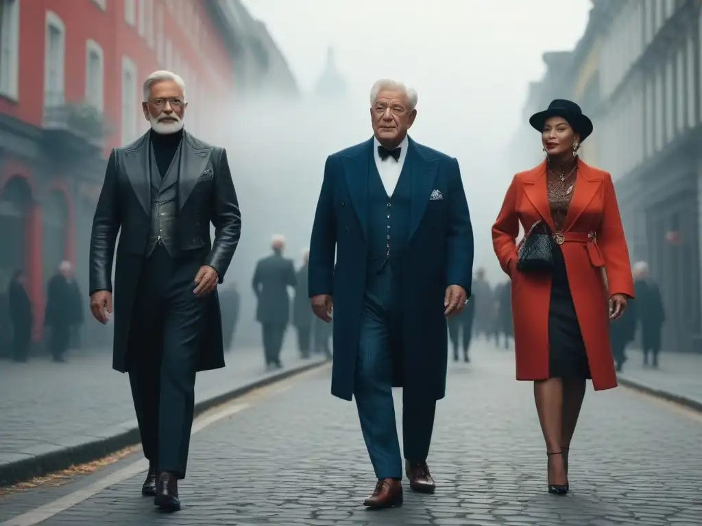 Estilo senior: Elegancia y diversidad en la ciudad Un grupo de personas mayores caminando con estilo por la ciudad, mostrando moda para todos los cuerpos