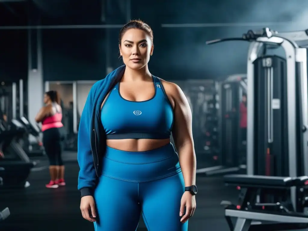 Inspiradora mujer plus size liderando diversidad en el gimnasio Un grupo variado y solidario en un gimnasio moderno, con una mujer plus size segura de sí misma
