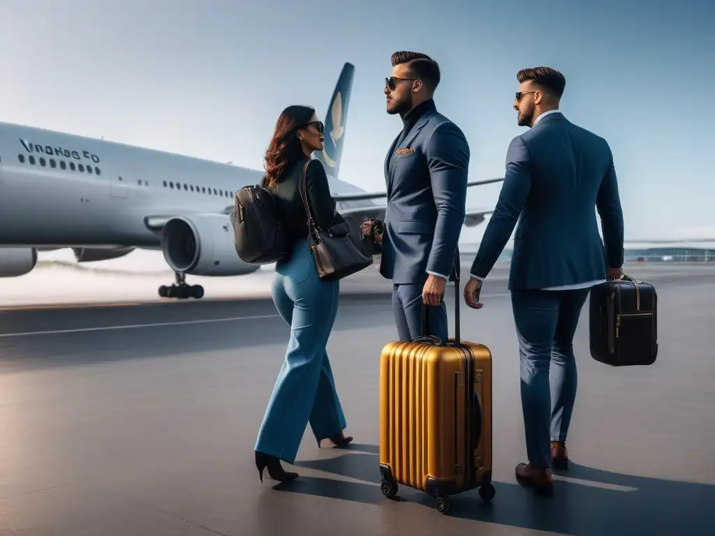 Viajeros inclusivos con equipaje innovador Un grupo de viajeros diversos en un aeropuerto con equipaje inclusivo y elegante