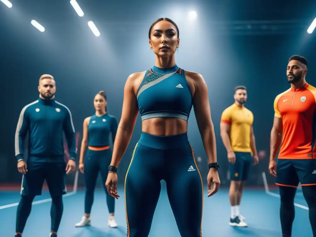 Equipo diverso y vibrante: moda deportiva inclusiva Un grupo vibrante y diverso de atletas mostrando moda deportiva inclusiva y diversa en instalación deportiva moderna