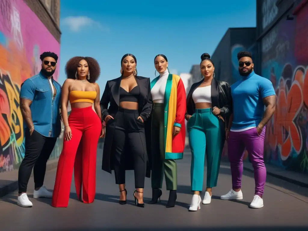 Influencers de moda: diversidad y estilo vibrante en la ciudad Un grupo vibrante de influencers diversos en moda inclusiva, unidos y elegantes en la ciudad