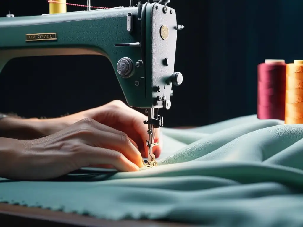 Arte en costura: manos expertas reparan tela con precisión Habilidosas manos reparan tela con precisión en un taller de costura, mostrando la belleza de la Reparación de ropa favorita