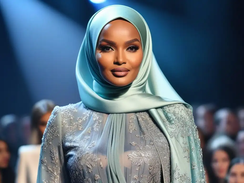 Halima Aden deslumbra en la pasarela con su hijab elegante Historia de Halima Aden desfilando con un hijab en pasarelas internacionales, irradiando determinación y gracia