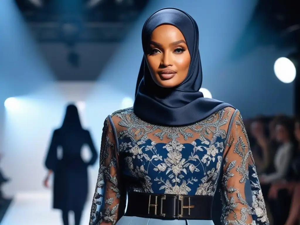 Desfile de moda de Halima Aden con hijab innovador y empoderador Historia Halima Aden desfila con hijab, cautivando a la audiencia con su estilo único en pasarelas internacionales