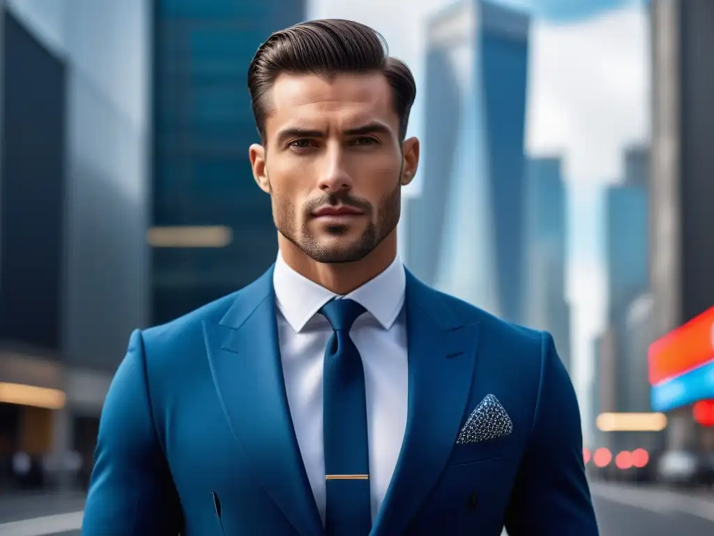 Moda para hombres altos: estilo y confianza en la ciudad Un hombre alto y elegante en traje moderno, irradiando estilo y sofisticación en la ciudad