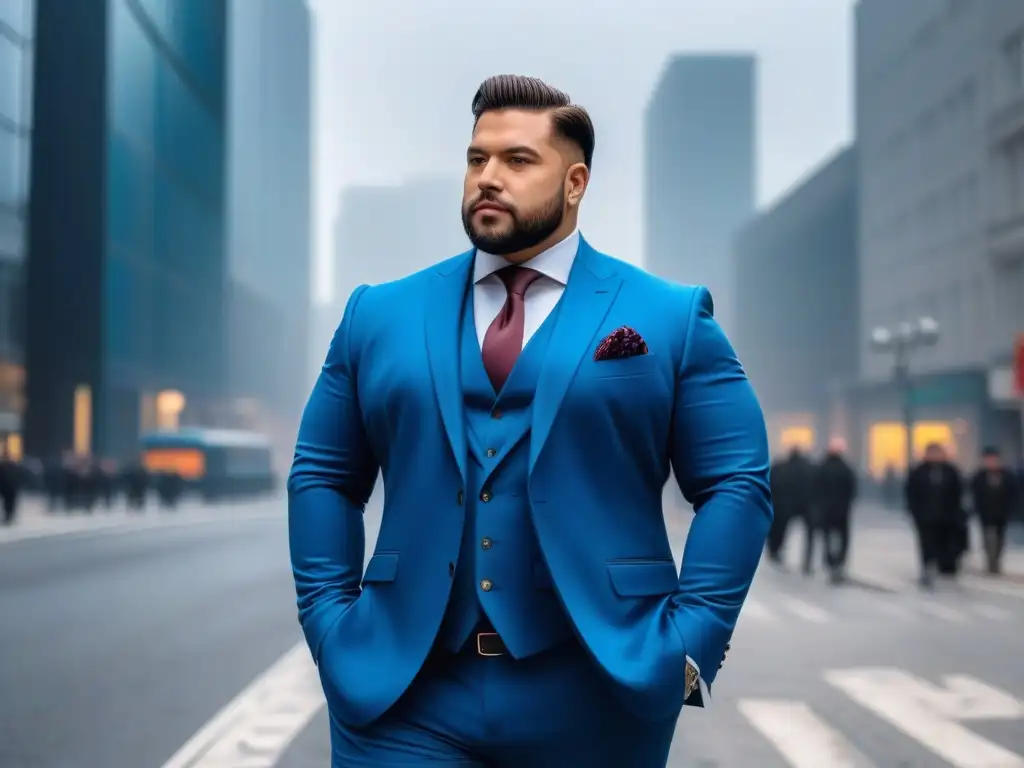 Elegante hombre de talla grande en traje, seguro y moderno Hombre plus size con traje elegante en la ciudad
