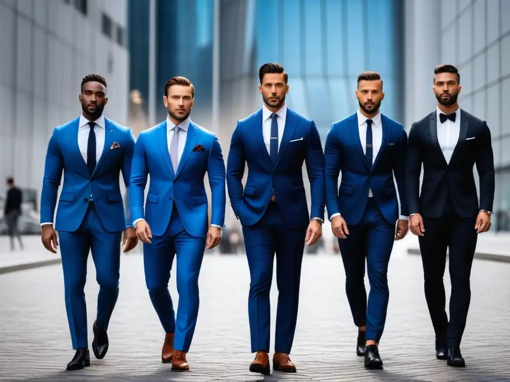 Hombres profesionales seguros y estilosos en diversidad de trajes Hombres confiados en trajes elegantes, mostrando diferentes tipos de cuerpo