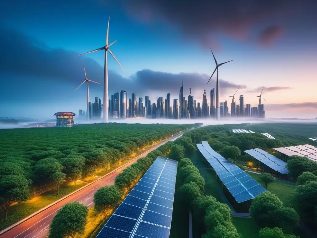 Skyline sostenible: arquitectura moderna y naturaleza Horizonte sostenible: ciudad futurista con normativas sostenibles embalaje moda inclusiva