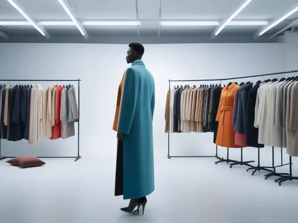 Diseñadores de moda innovadores colaboran en estudio vanguardista Una ilustración detallada muestra diseñadores de moda diversos y apasionados colaborando en un estudio moderno y vibrante