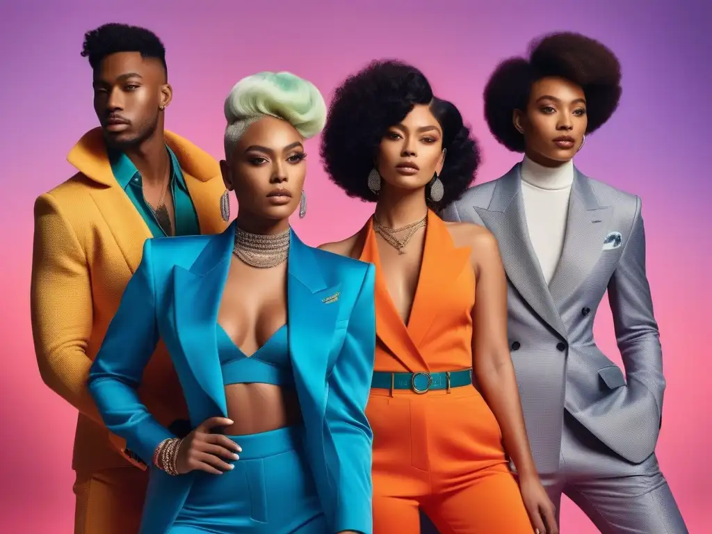 Moda inclusiva: celebrando la diversidad de género y cuerpos Una ilustración moderna y vibrante de moda inclusiva para transiciones de género, con diversidad de personas seguras y orgullosas de sí mismas, vistiendo atuendos fashion que celebran la individualidad