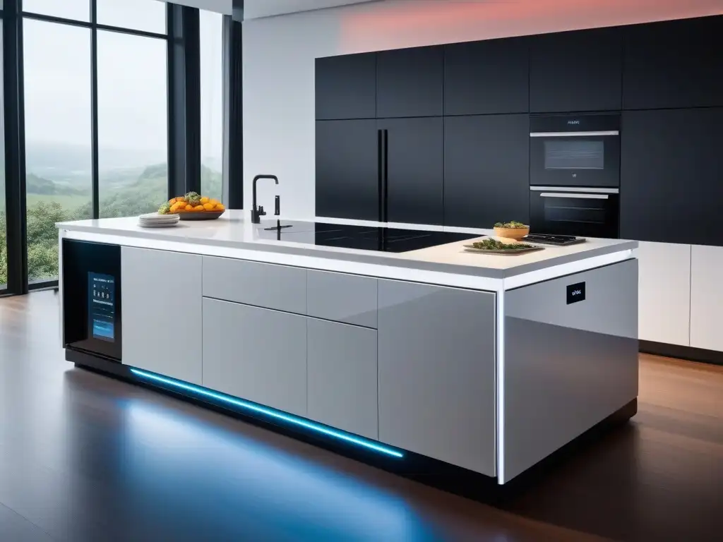 Cocina futurista de lujo con tecnología de vanguardia Imagen de una cocina futurista de lujo con tecnología impresionante en casas de lujo