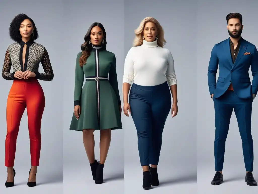 Moda adaptativa: detalle de outfit diverso y funcional Una imagen detallada de un grupo diverso luciendo ropa adaptativa para todos cuerpos, mostrando estilo y personalidad