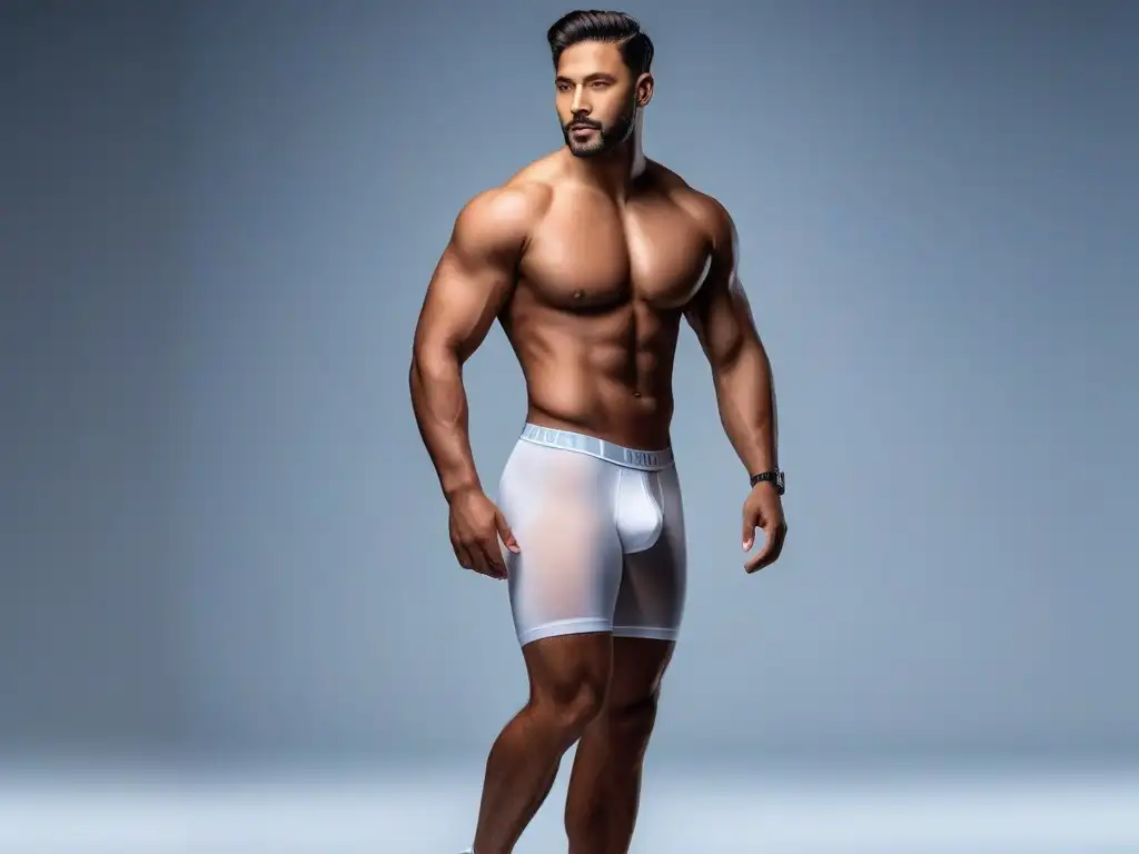 Moda interior masculina inclusiva: hombres seguros y elegantes Una imagen detallada de hombres elegantes de diferentes etnias y cuerpos, mostrando la moda inclusiva en ropa interior masculina