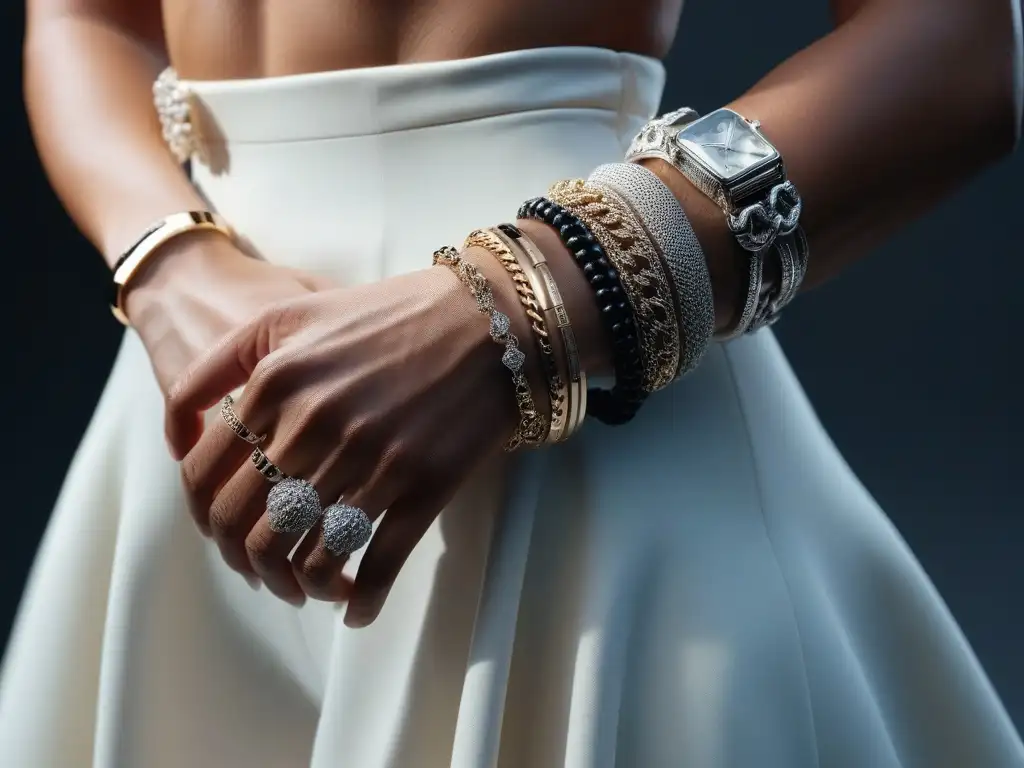 Manos diversas engalanadas con accesorios de lujo Una imagen detallada de manos diversidad, con accesorios de lujo resaltando la moda inclusiva y la belleza de la diversidad