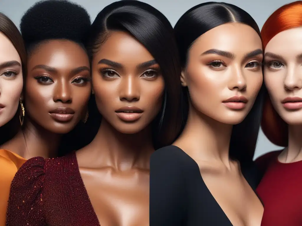 Armonía de paletas de colores: mujeres diversas con tonos de piel únicos Una imagen detallada de mujeres con diferentes tonos de piel, cada una con una paleta de colores única que realza su complexión