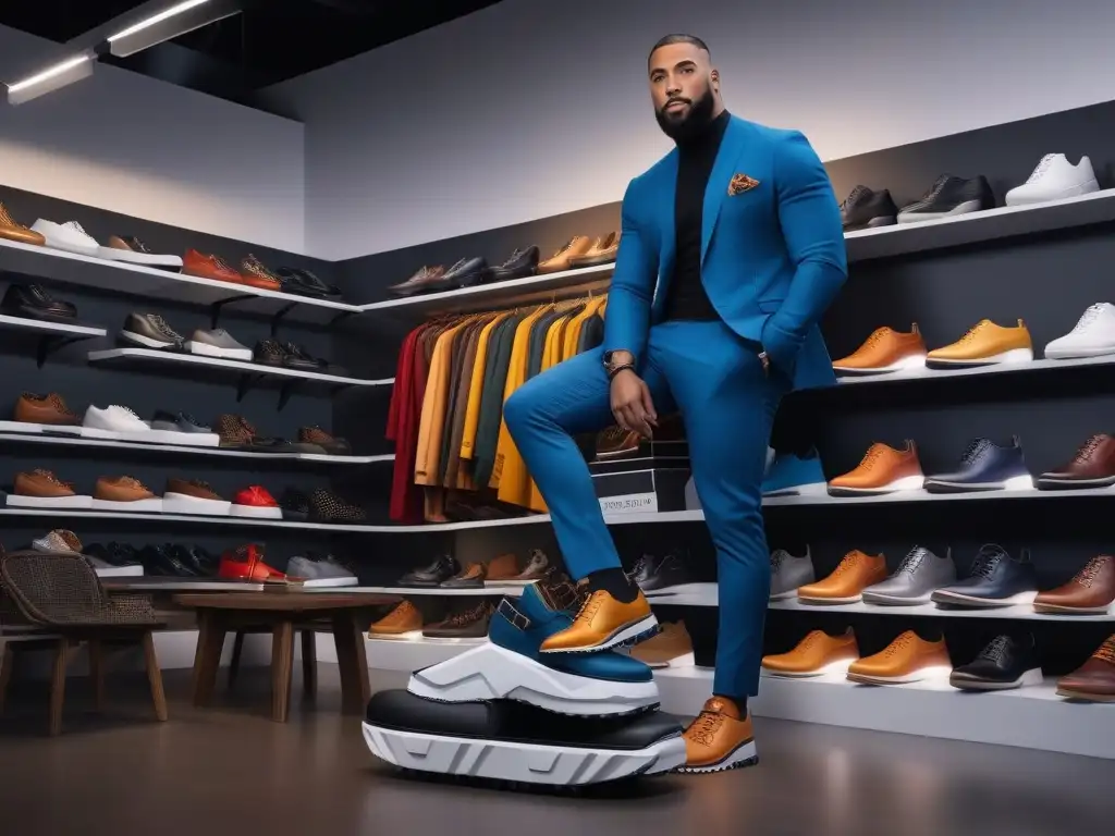 Zapatos adaptativos: diversidad y estilo en acción Una imagen detallada de personas con diferentes cuerpos y capacidades usando zapatos adaptativos, en una tienda moderna