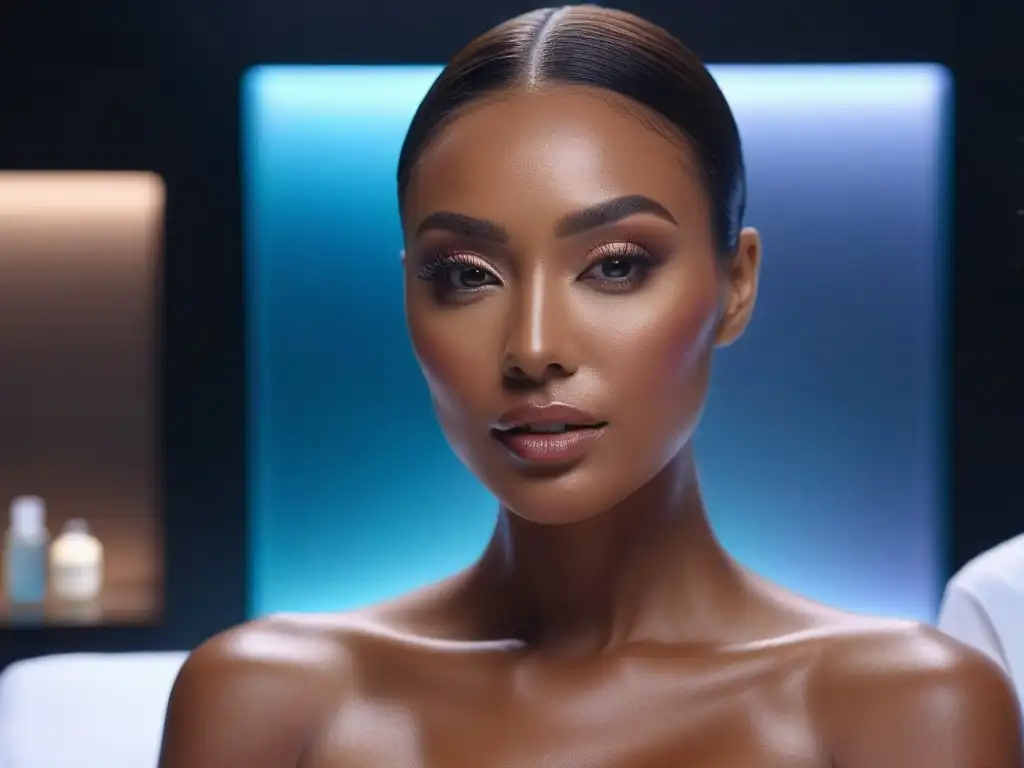 Tratamientos de belleza avanzados: diversidad y tecnología en spa de lujo Una imagen detallada de personas diversas recibiendo tratamientos avanzados en un spa moderno, rodeadas de tecnología y productos de lujo