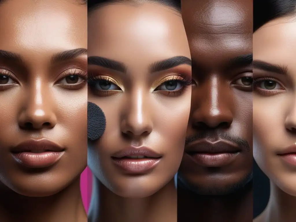 Detalles de piel y primers: diversidad y perfección Una imagen detallada de personas aplicando distintos primers faciales, transmitiendo profesionalismo y modernidad