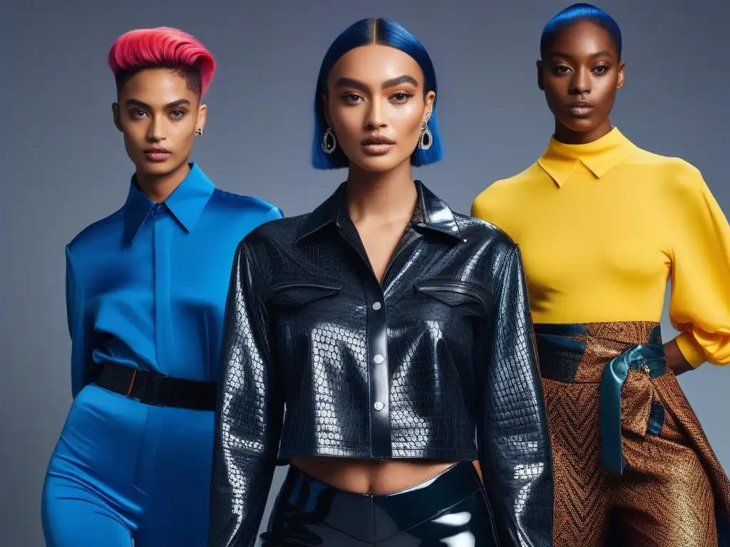 Moda sostenible: diversidad y empoderamiento trans y no binario Una imagen detallada de personas trans y no binarias modelando moda sostenible con confianza, en un entorno urbano futurista