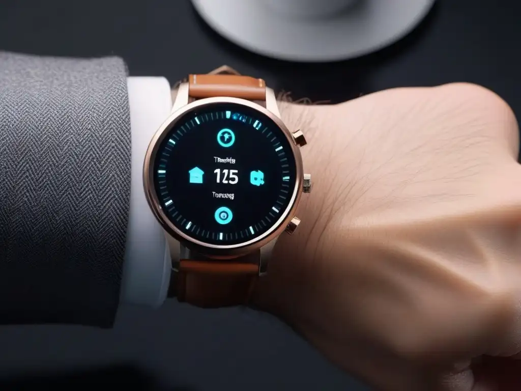 Smartwatch premium: lujo en cada detalle Imagen detallada de un smartwatch premium en un ambiente sofisticado con accesorios elegantes