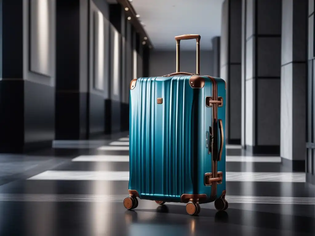 Set de equipaje ergonómico de lujo con diseño innovador Imagen elegante de equipaje de lujo ergonómico con diseño innovador y detalles metálicos, en ambiente sofisticado