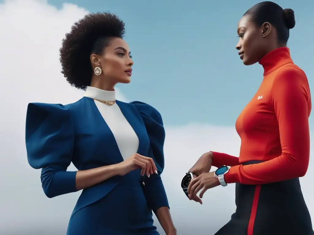 Estilo y tecnología: wearables premium para todos los gustos Una imagen elegante de moda inclusiva para todos los cuerpos, con personas luciendo wearables de alta gama en diferentes estilos