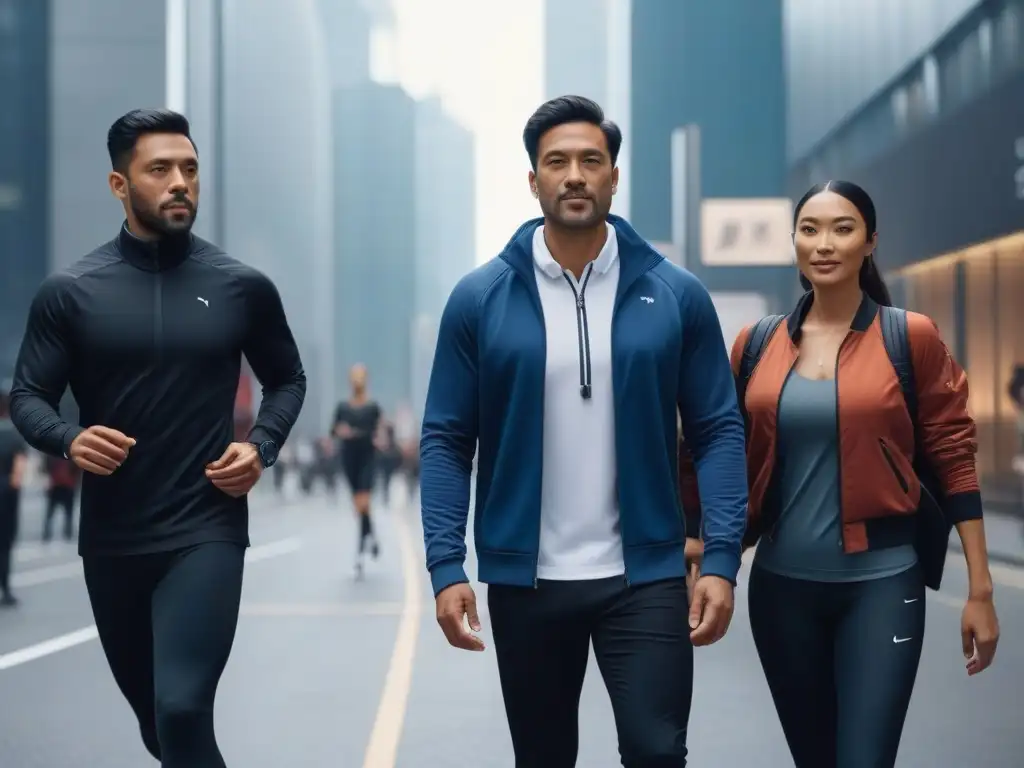 Empoderamiento inclusivo: tecnología wearable en sociedad futurista Una imagen futurista muestra diversidad con tecnología wearable en un entorno urbano avanzado, transmitiendo inclusión y empoderamiento