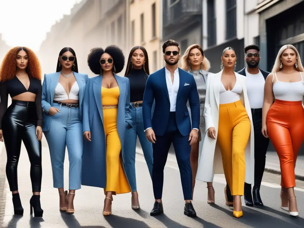 Influencers de moda celebrando la diversidad con estilo y confianza Una imagen impactante de influencers de moda de cuerpos diversos, transmitiendo un mensaje de aceptación y empoderamiento