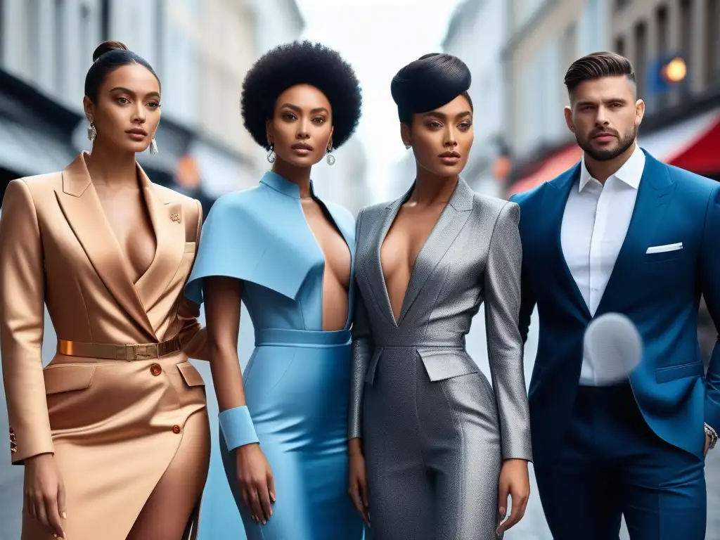 Moda inclusiva: Estilo diverso con telas adaptables en la ciudad Una imagen impactante de moda inclusiva con tejidos adaptativos, donde cada persona muestra su estilo único en una bulliciosa calle de la ciudad