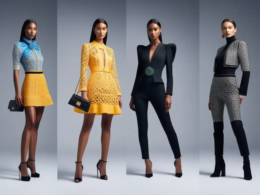 Accesorios 3D: Fusión innovadora de moda y tecnología Una imagen impactante de modelos diversificados luciendo accesorios de moda impresión 3D, destacando diseño moderno e innovador