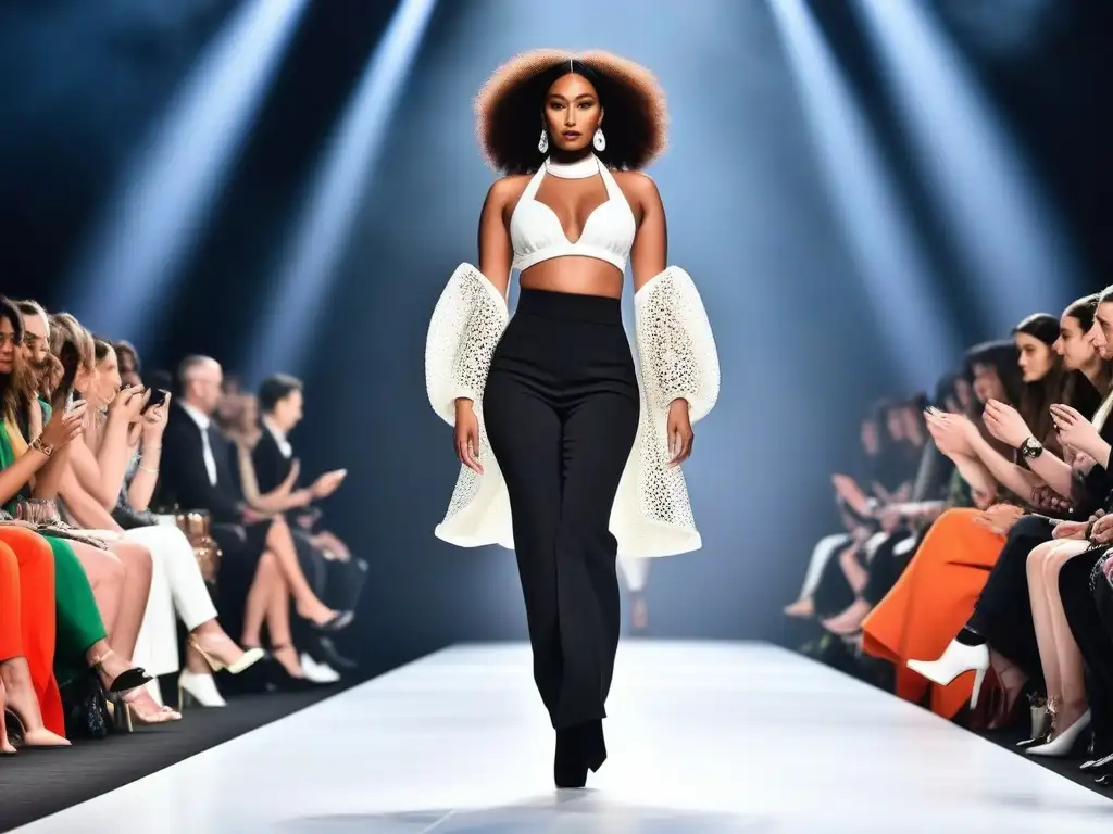 Pasarela de la diversidad: moda inclusiva y empoderamiento Una imagen impactante de modelos diversos desfilando en una pasarela con moda inclusiva
